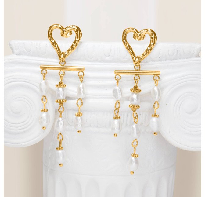 Dangling earrings heart freshwater pearl gold - ROMA