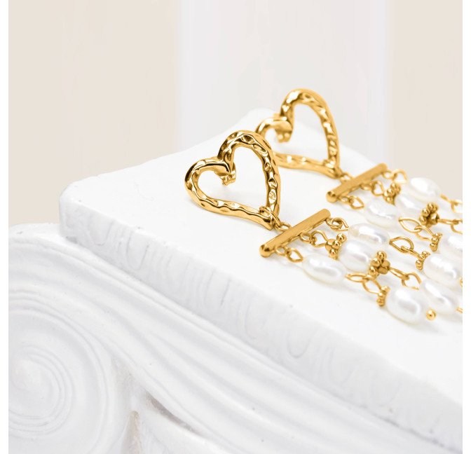 Dangling earrings heart freshwater pearl gold - ROMA