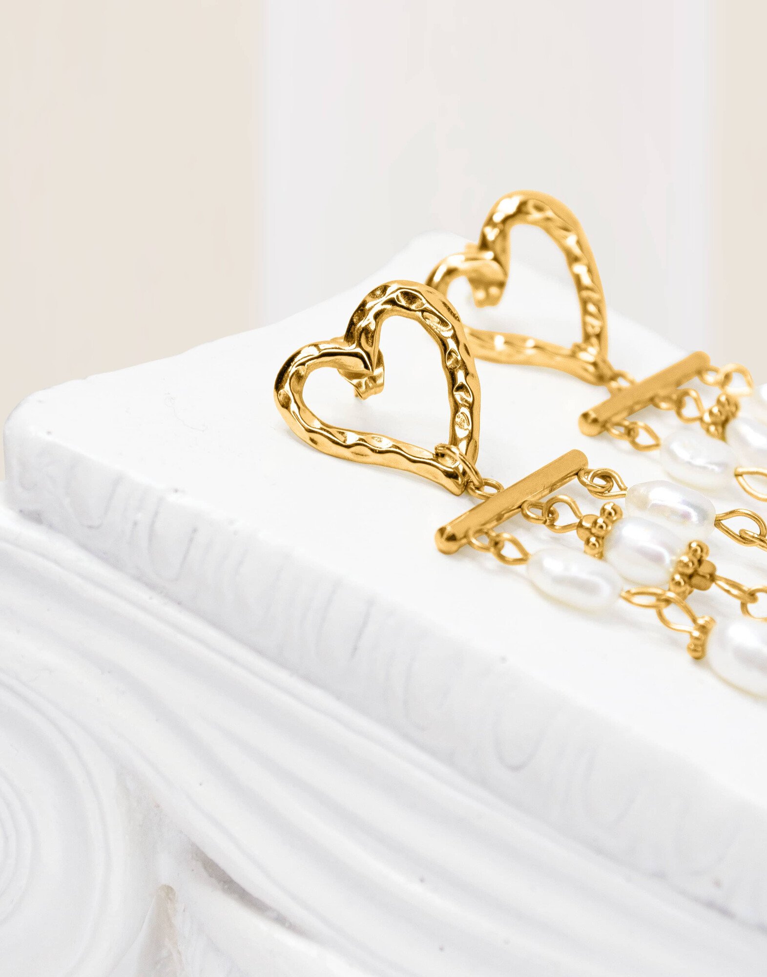 Dangling earrings heart freshwater pearl gold - ROMA