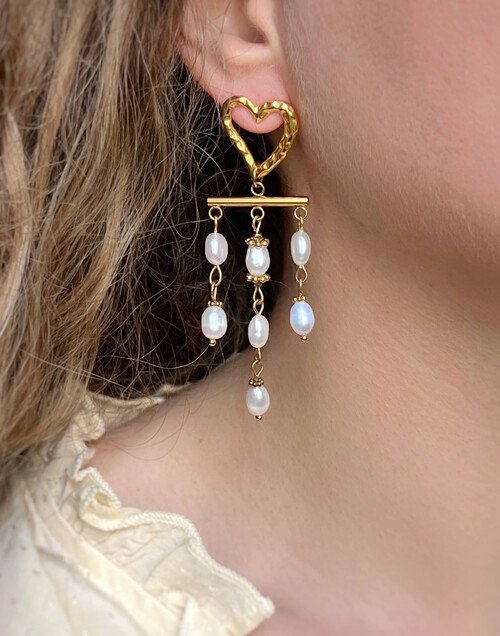 Boucles d’oreilles pendantes coeur perles de culture - ROMA| Gloria Balensi Paris bijoux