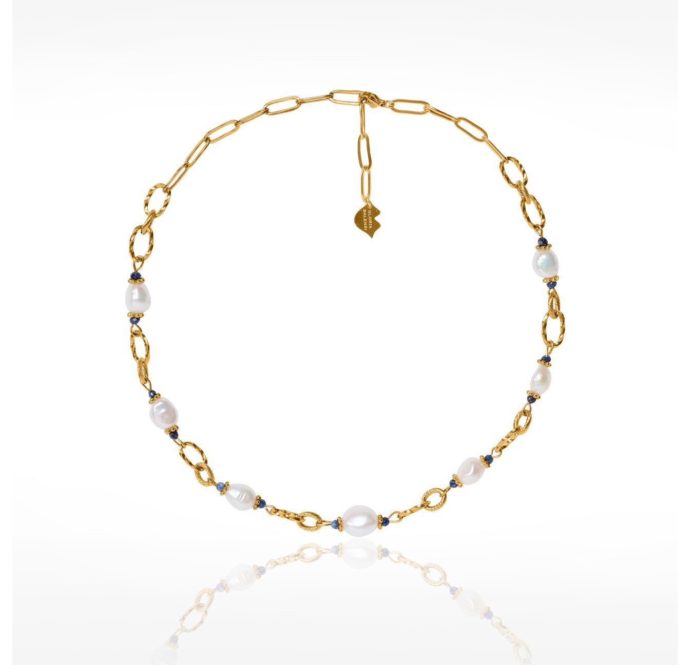 Collier chaîne acier inoxydable doré perles baroques lapis lazuli - ATHEA | Gloria Balensi Paris bijoux