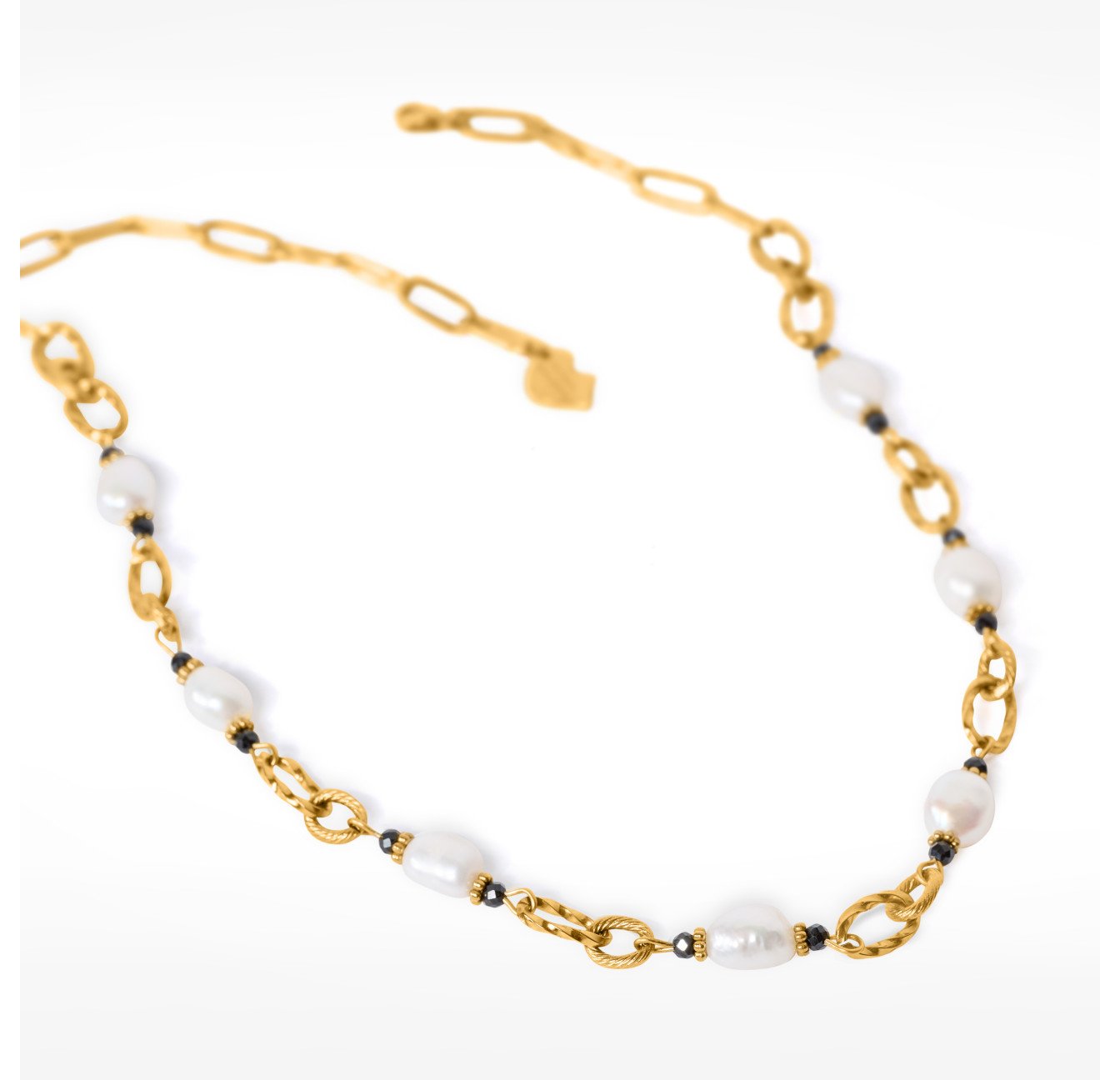 Collier chaîne acier inoxydable doré perles baroques Onyx noir - ATHEA | Gloria Balensi