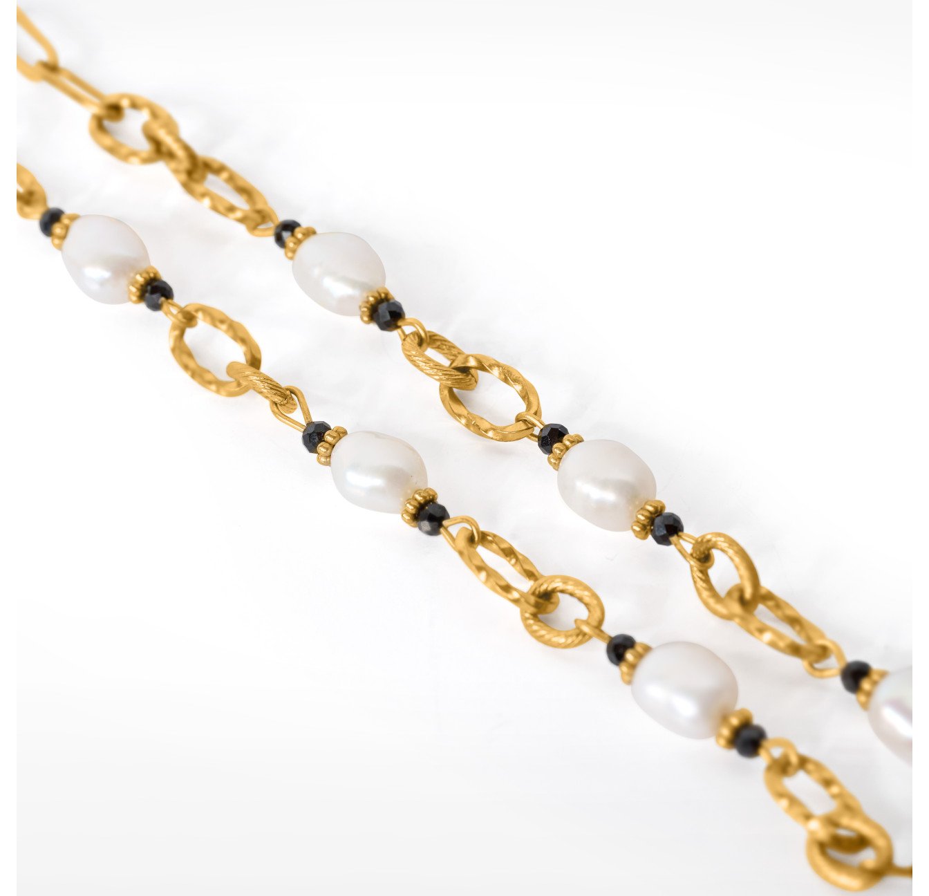 Gilded Stainless Steel Chain Necklace with Baroque Black onyx Pearls - ATHEA| Gloria Balensi