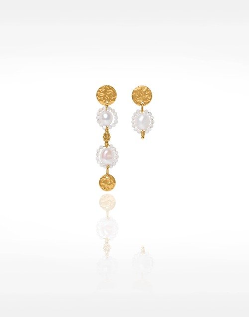 Boucles d'oreilles asymétriques acier inoxydable perles baroques et nacre - FLORA| Gloria Balensi Paris