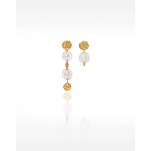 Asymmetrical stainless steel earrings with baroque pearls and mother-of-pearl - FLORA