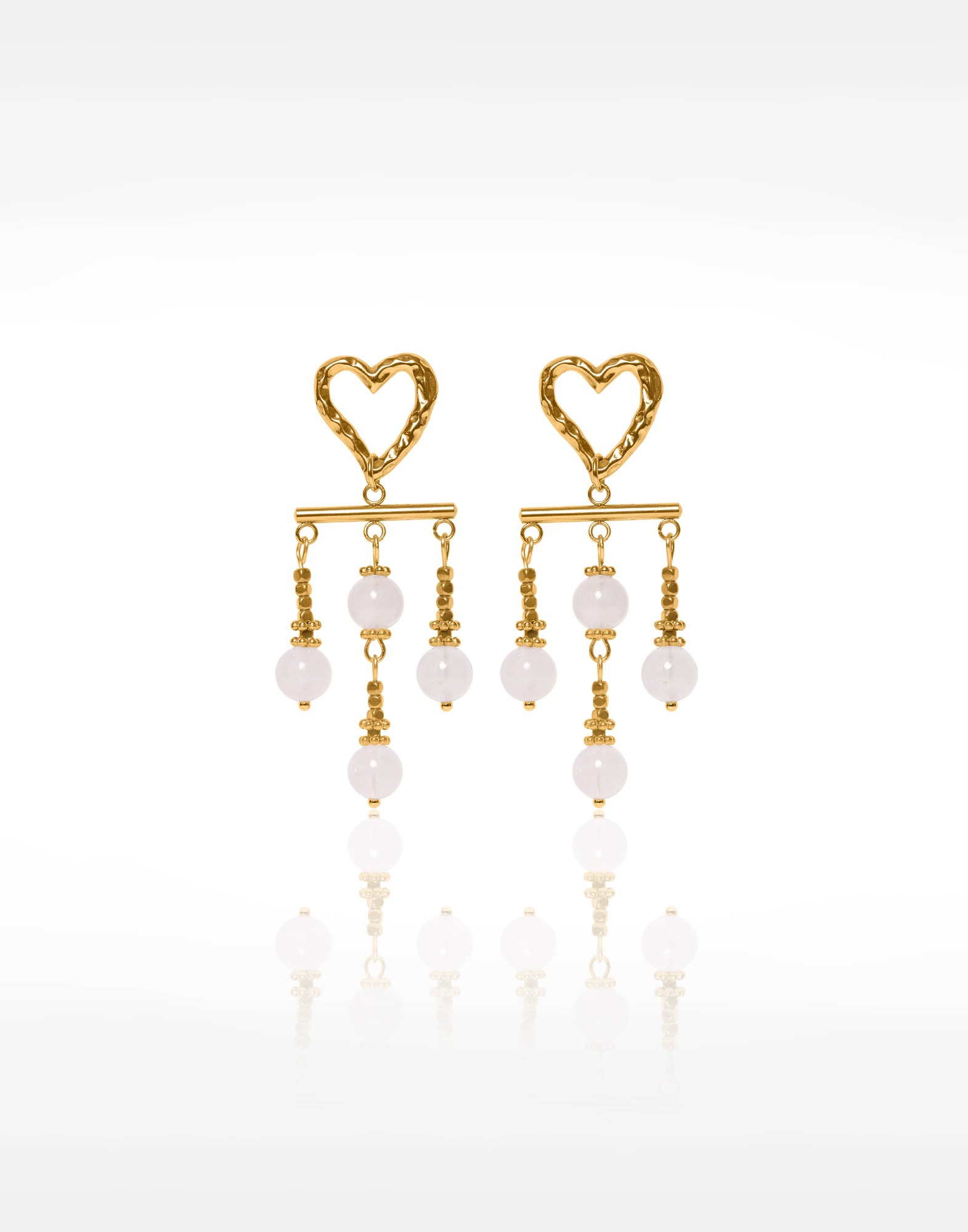 Rose Quartz Cascade Heart Drop Earrings in Golden Stainless Steel - ALTHAIA | Gloria Balensi
