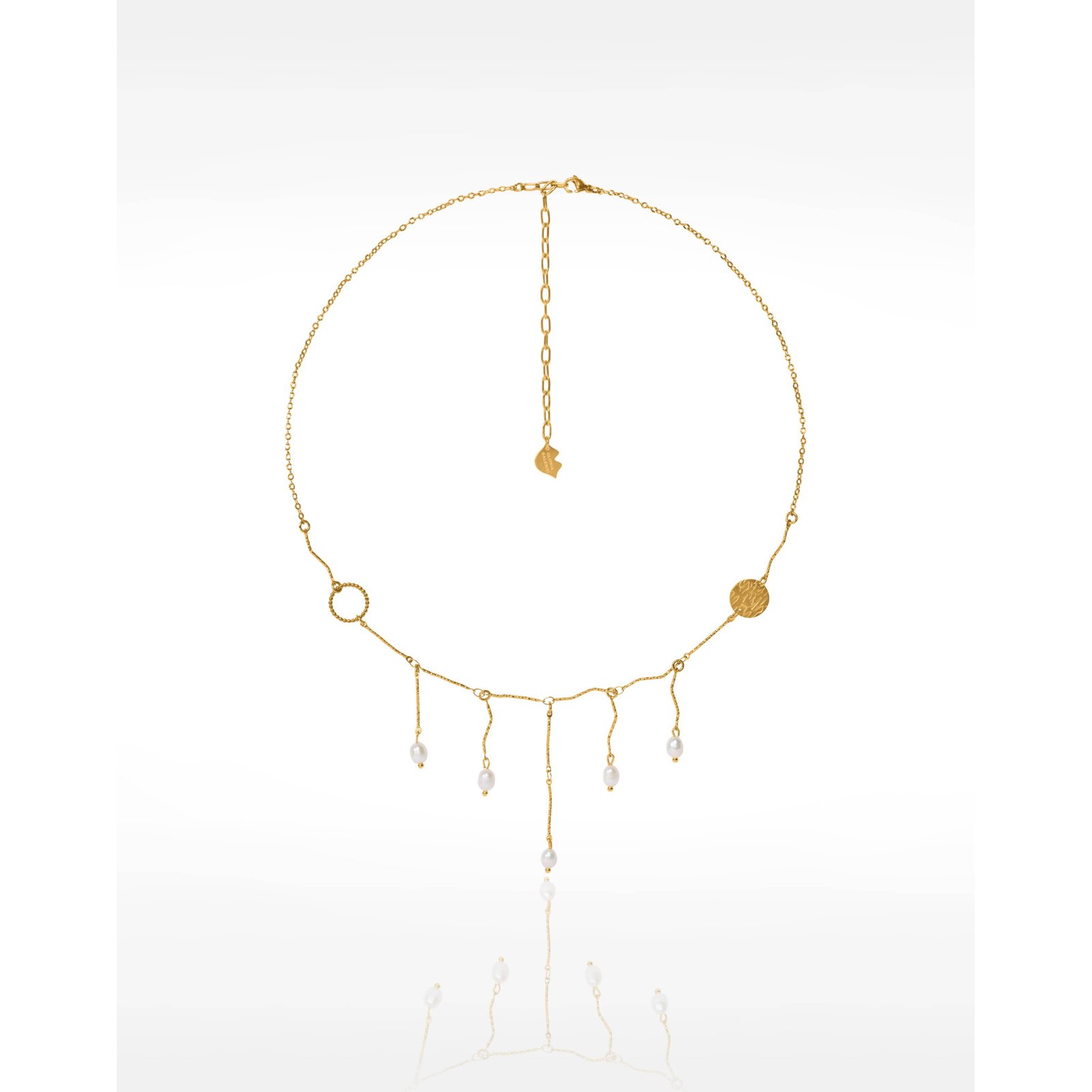 Collier à franges acier inoxydable doré pampille anneau torsadé perles baroques - CALLIOPE | Gloria Balensi Paris bijoux