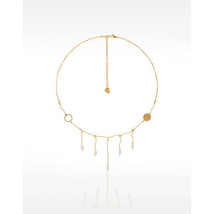 Collier à franges acier inoxydable doré pampille anneau torsadé perles baroques - CALLIOPE