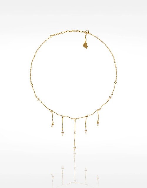Collier à franges acier inoxydable doré perles de nacre cascade - AMARA | Gloria Balensi Paris bijoux