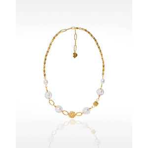 Collier à perles baroques et perles de nacre acier inoxydable doré maille escargot - GALATEA