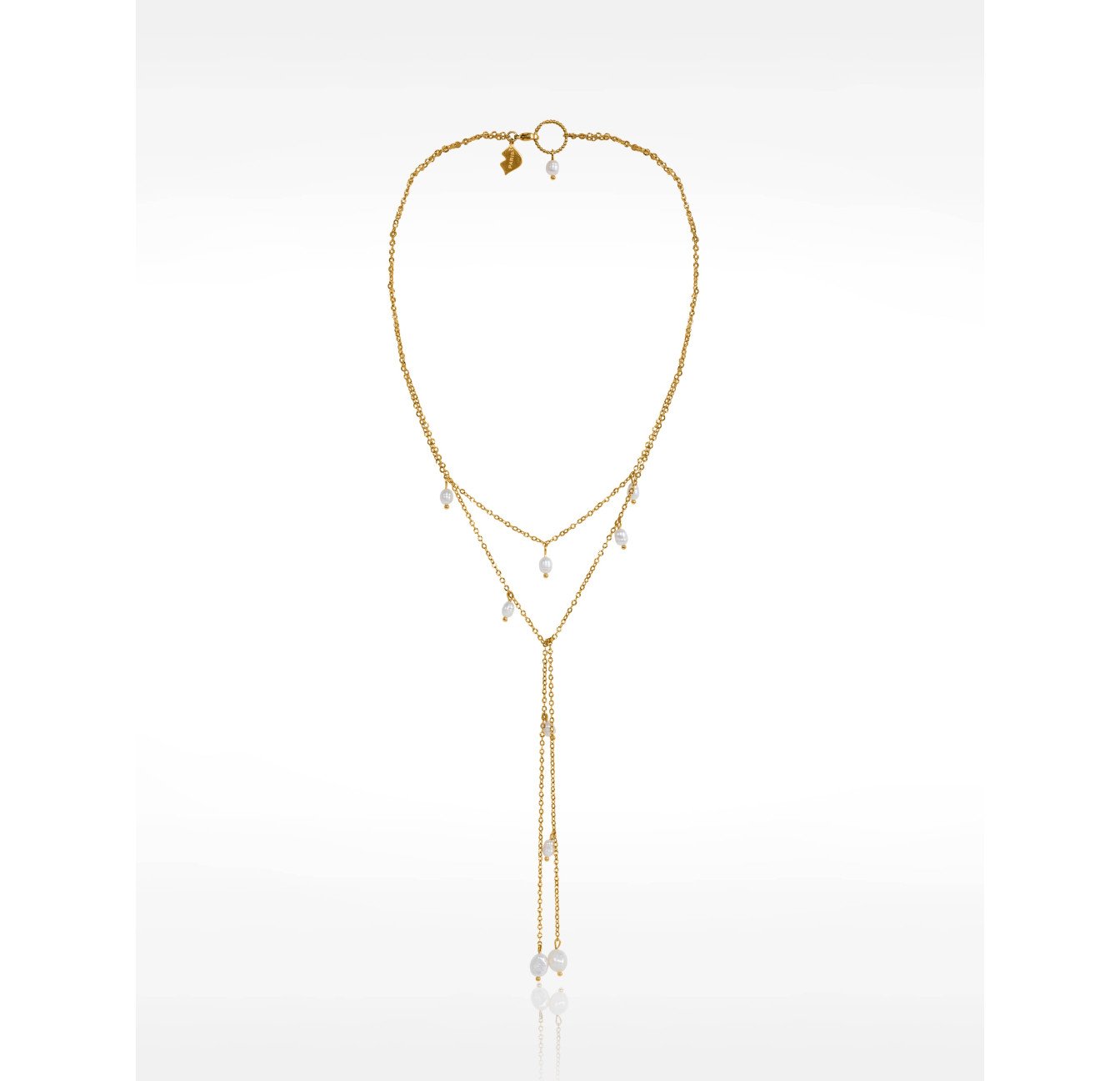 Collier Écharpe en acier inoxydable et  Perles Baroques naturelles - ATAYA | Gloria Balensi