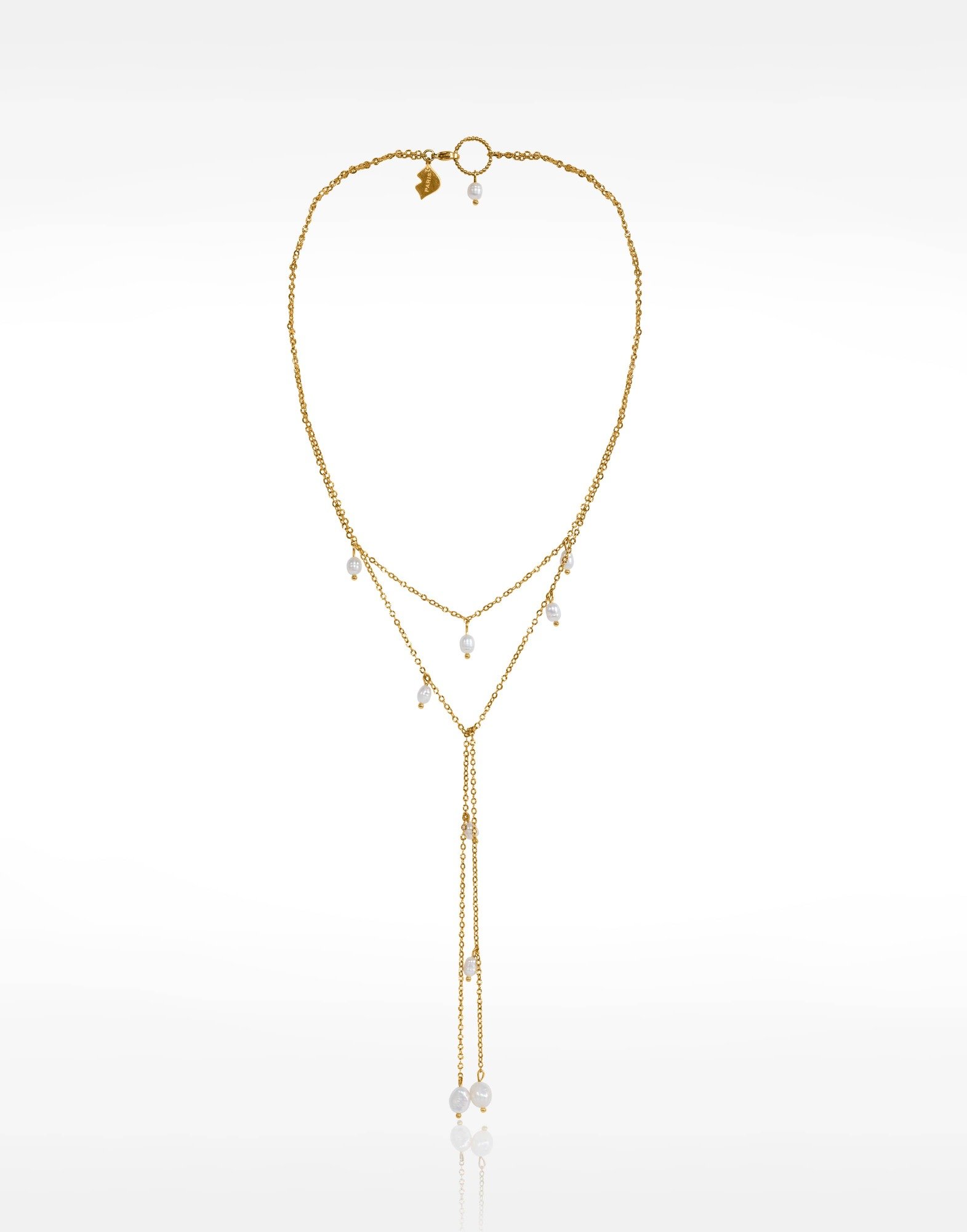 Collier Écharpe en acier inoxydable et  Perles Baroques naturelles - ATAYA | Gloria Balensi