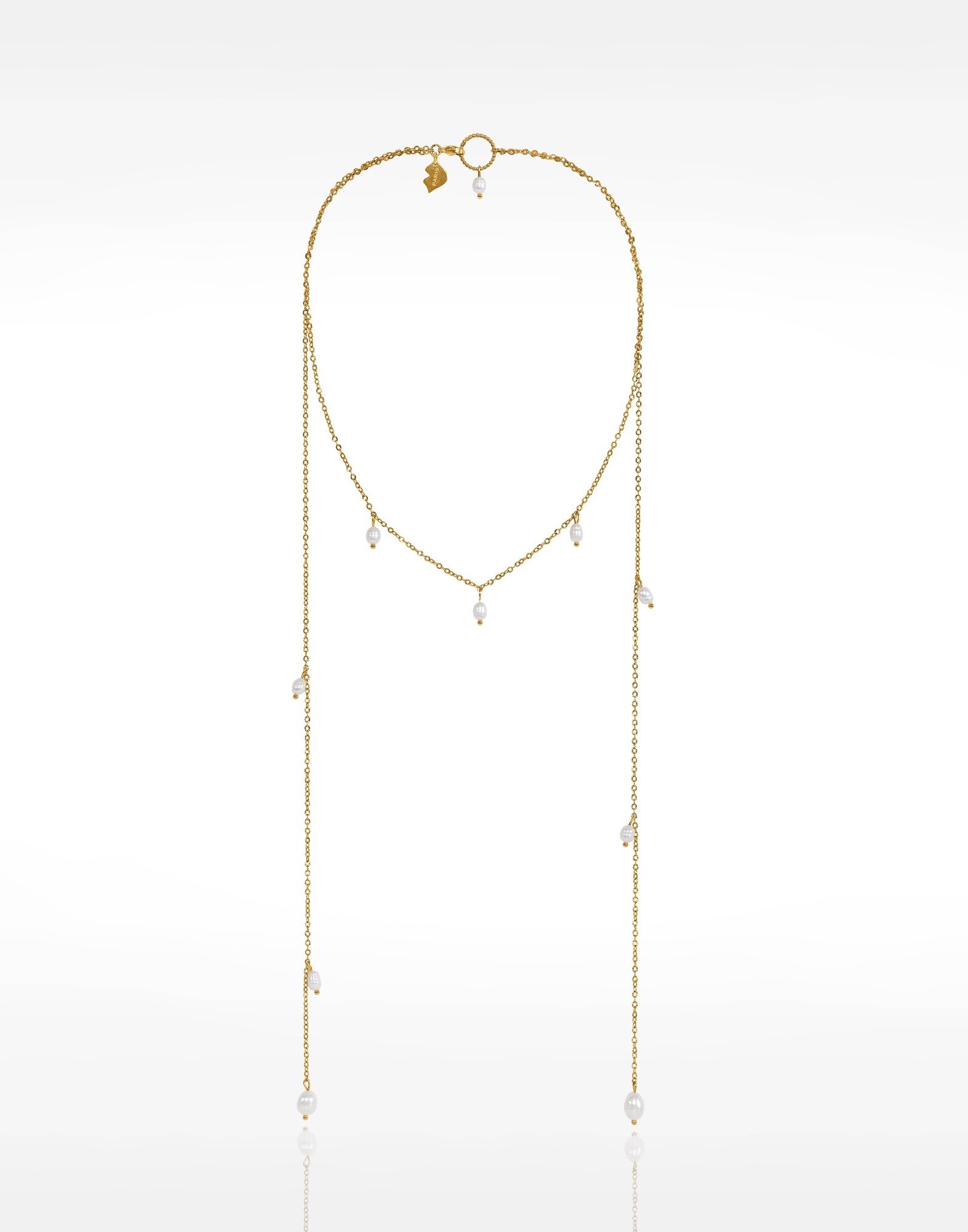 Collier Écharpe en acier inoxydable et  Perles Baroques naturelles - ATAYA | Gloria Balensi