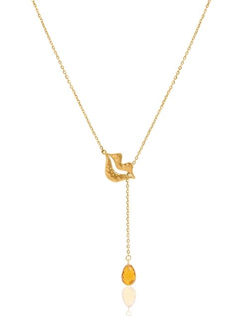 Gold-plated stainless steel tie necklace with briolette citrine - HÉRA| Gloria Balensi