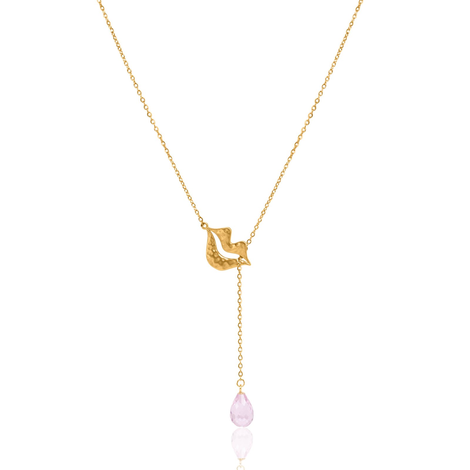 Gold-plated stainless steel tie necklace with briolette pink morganite - HÉRA| Gloria Balensi Gold-plated stainless steel tie necklace with briolette pink morganite - HÉRA| Gloria Balensi