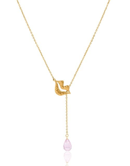 Gold-plated stainless steel tie necklace with briolette pink morganite - HÉRA| Gloria Balensi