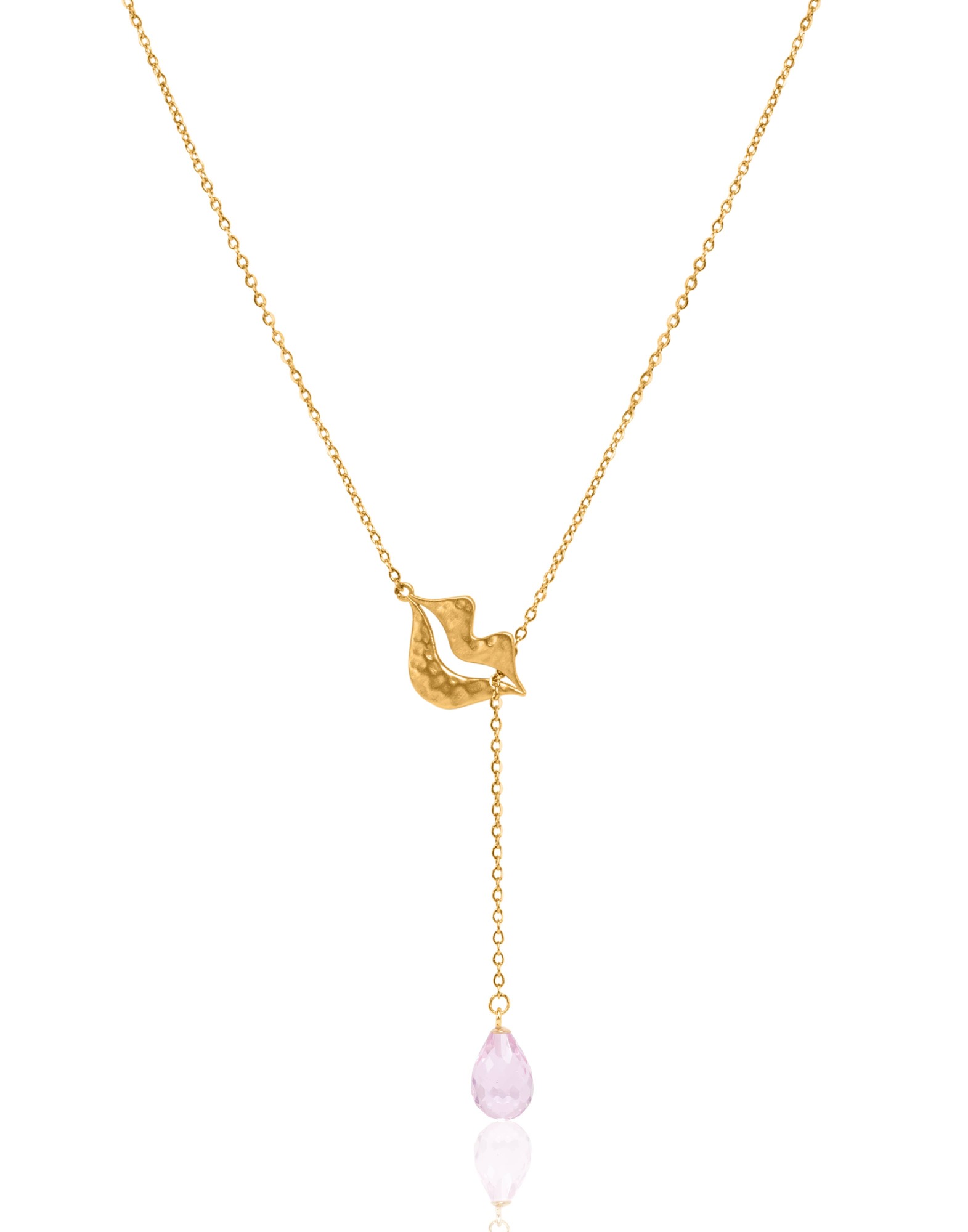 Collier Cravate en acier inoxydable doré, Morganite rose briolette - HÉRA | Gloria Balensi