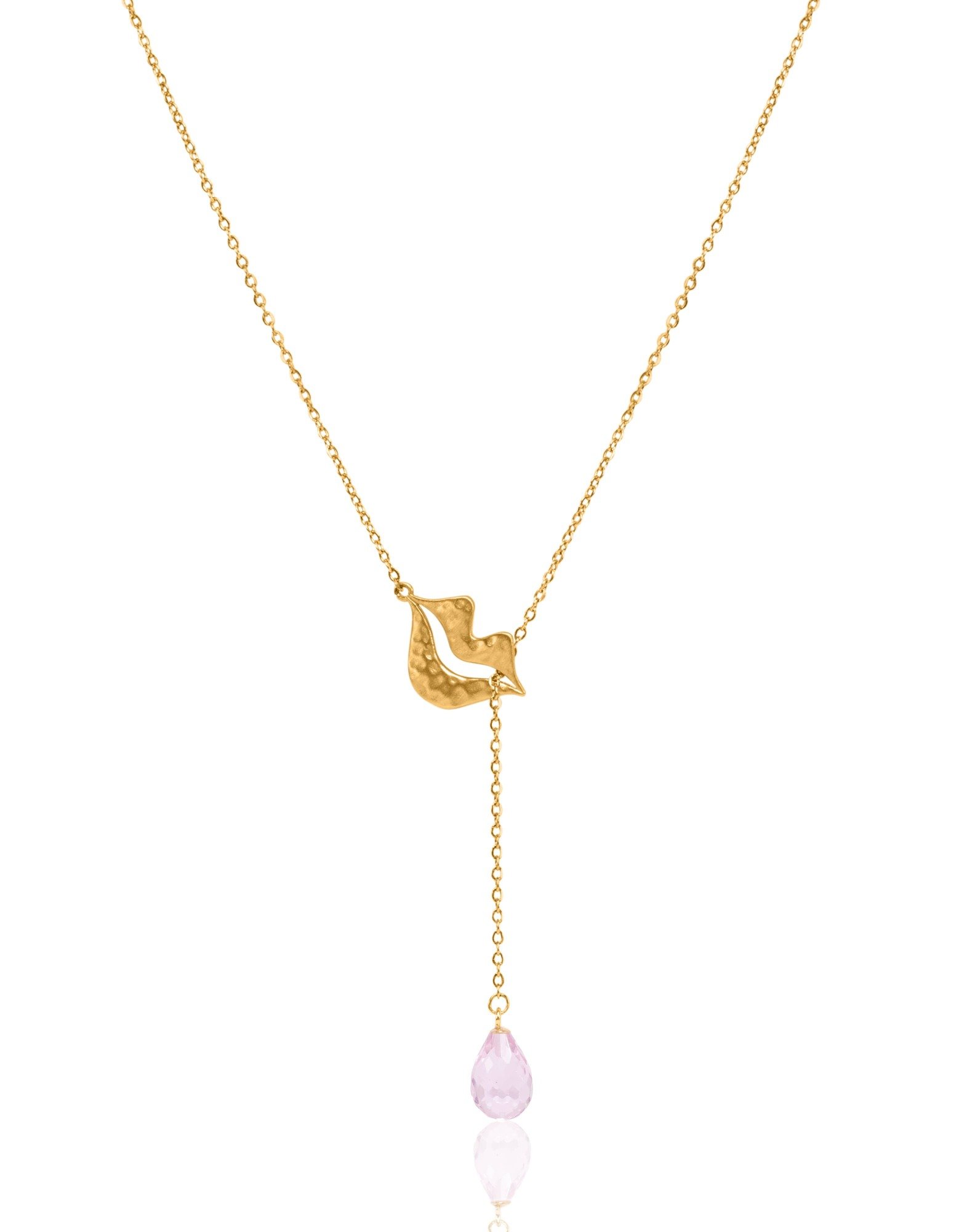 Gold-plated stainless steel tie necklace with briolette pink morganite - HÉRA| Gloria Balensi Gold-plated stainless steel tie necklace with briolette pink morganite - HÉRA| Gloria Balensi