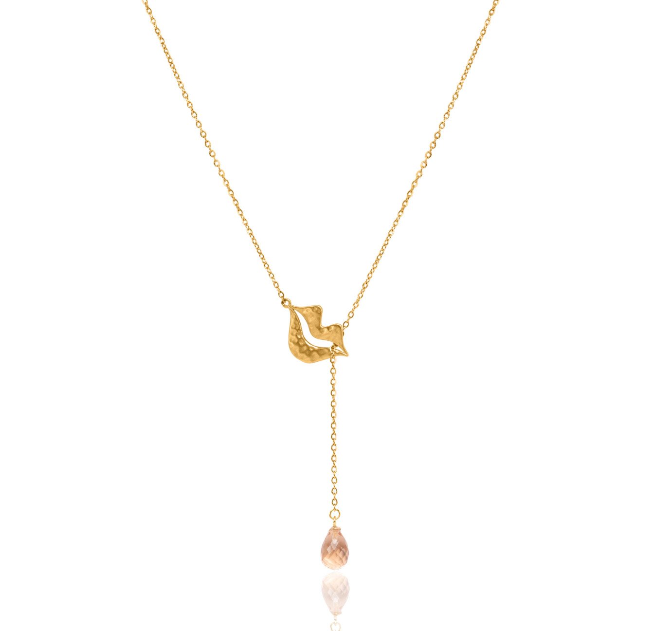 Gold-plated stainless steel tie necklace with peach morganite briolette - HÉRA| Gloria Balensi