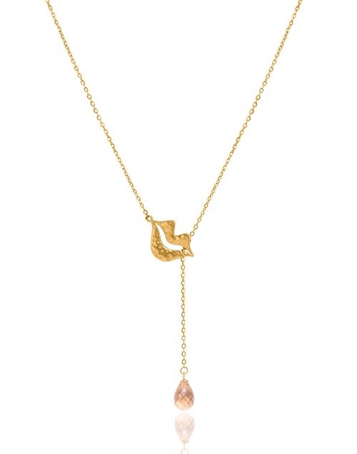 Gold-plated stainless steel tie necklace with peach morganite briolette - HÉRA| Gloria Balensi