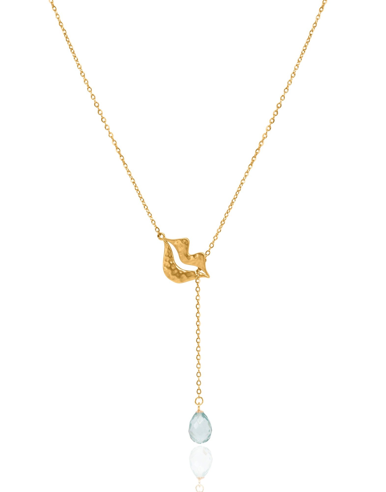 Collier Cravate en acier inoxydable doré, aigue-marine briolette - HÉRA| Gloria Balensi