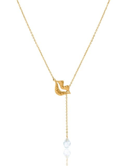 Gold-plated stainless steel tie necklace with aquamarine pear - HÉRA| Gloria Balensi