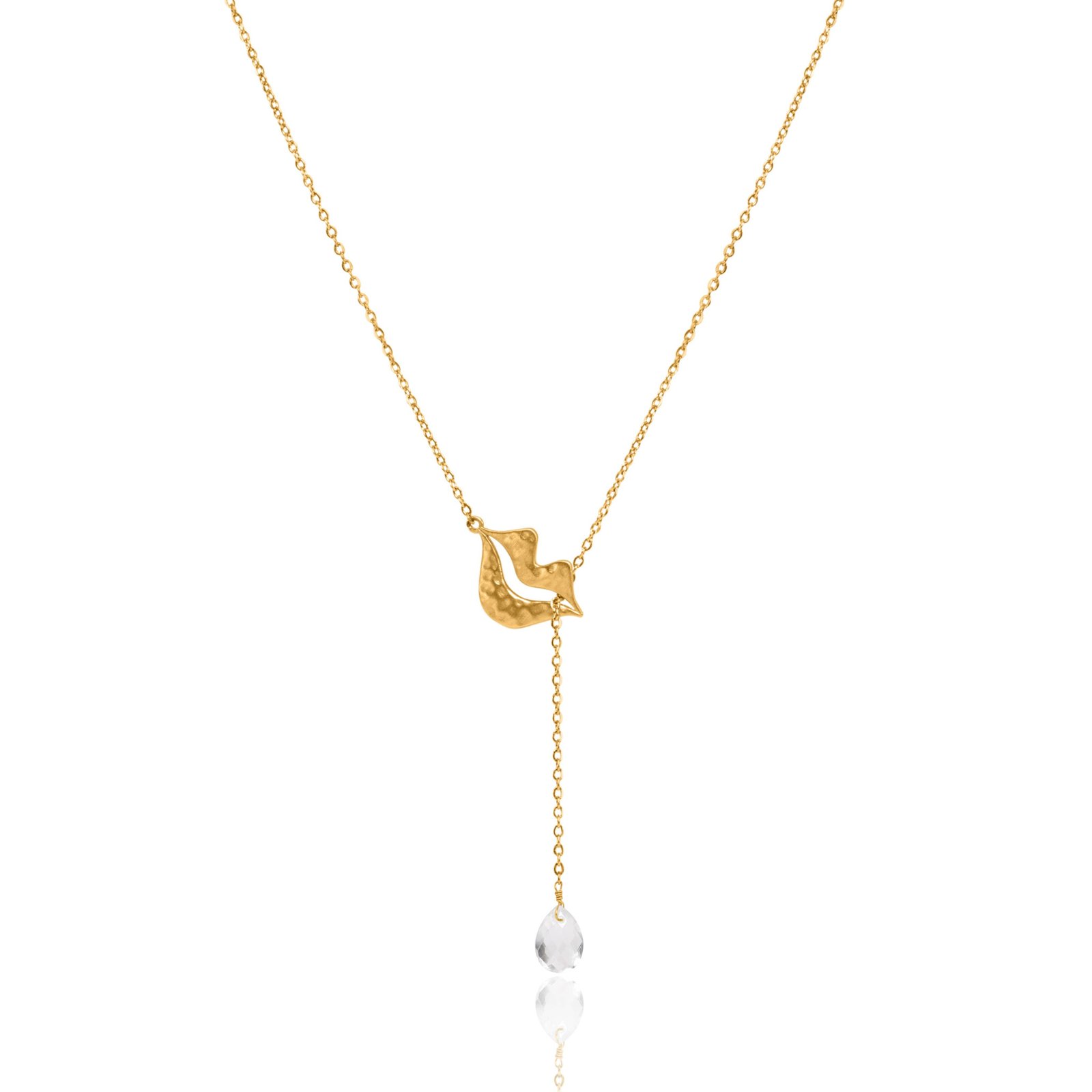 Gold-plated stainless steel tie necklace with rock crystal pear - HÉRA| Gloria Balensi
