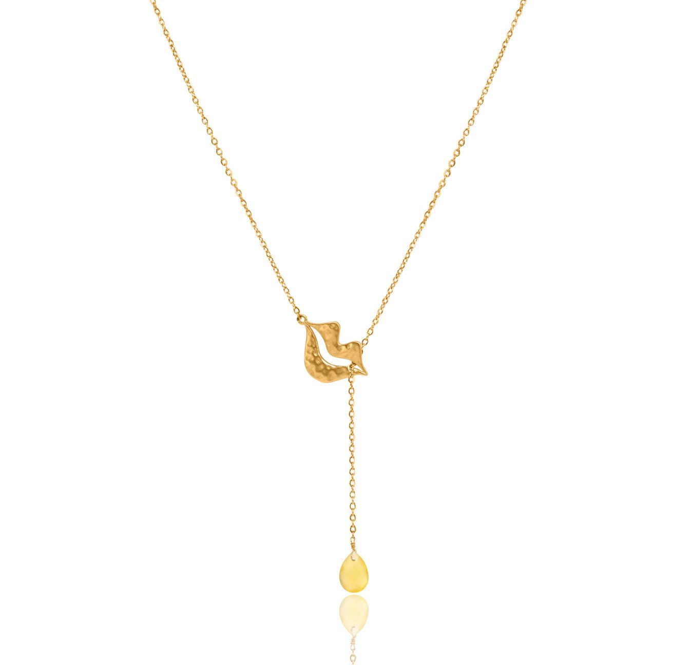 Gold-plated stainless steel tie necklace with yellow chalcedony pear - HÉRA| Gloria Balensi