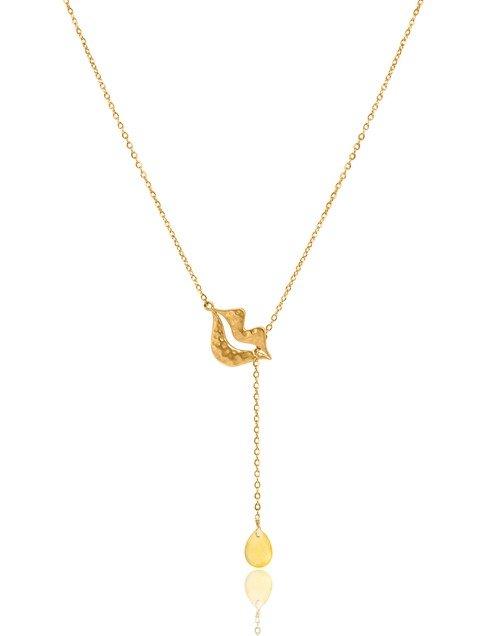 Collier Cravate en acier inoxydable doré, Calcédoine jaune poire - HÉRA | Gloria Balensi