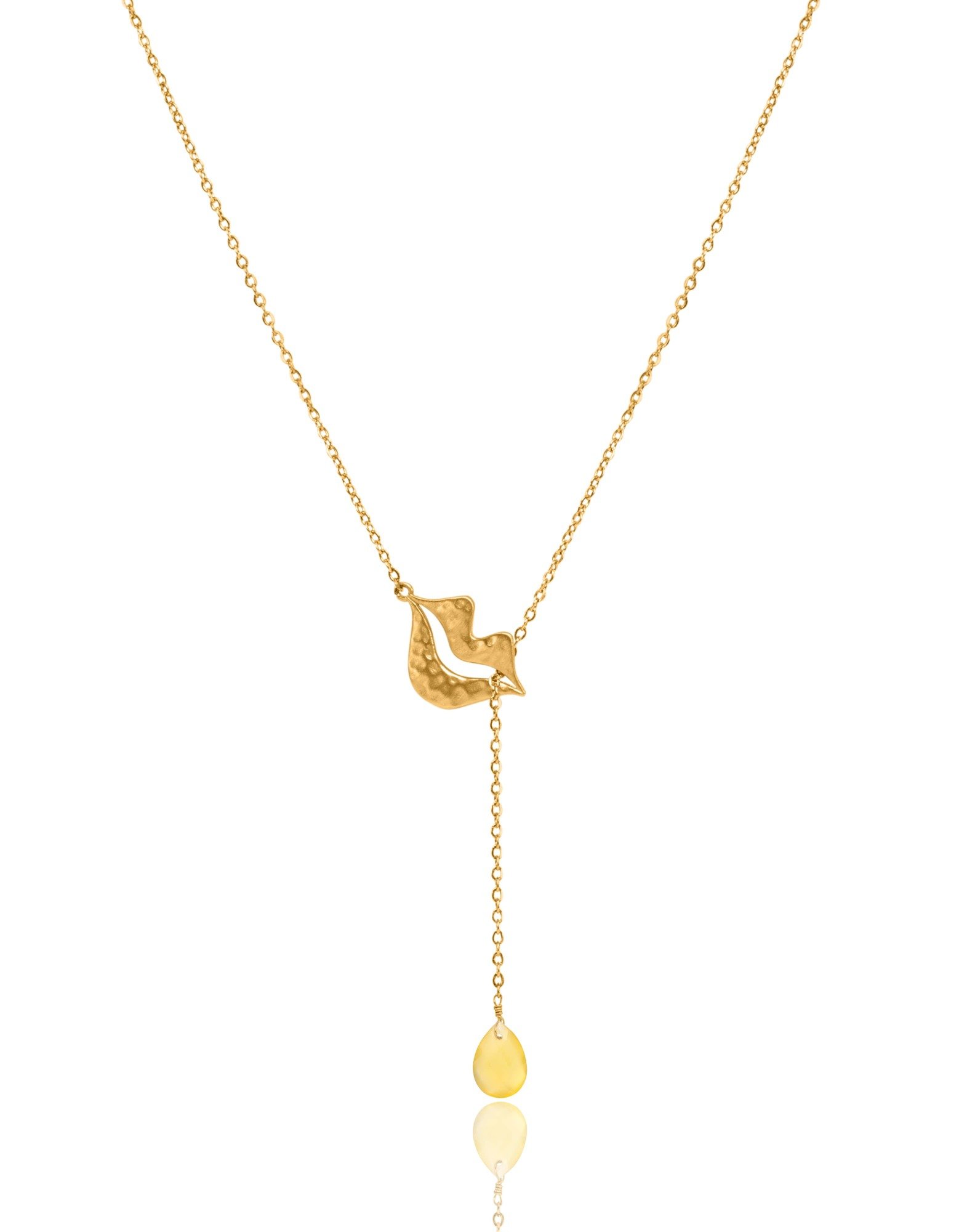 Gold-plated stainless steel tie necklace with yellow chalcedony pear - HÉRA| Gloria Balensi