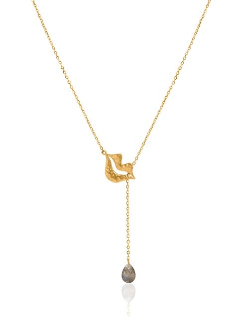 Gold-plated stainless steel tie necklace with labradorite pear - HÉRA | Gloria Balensi