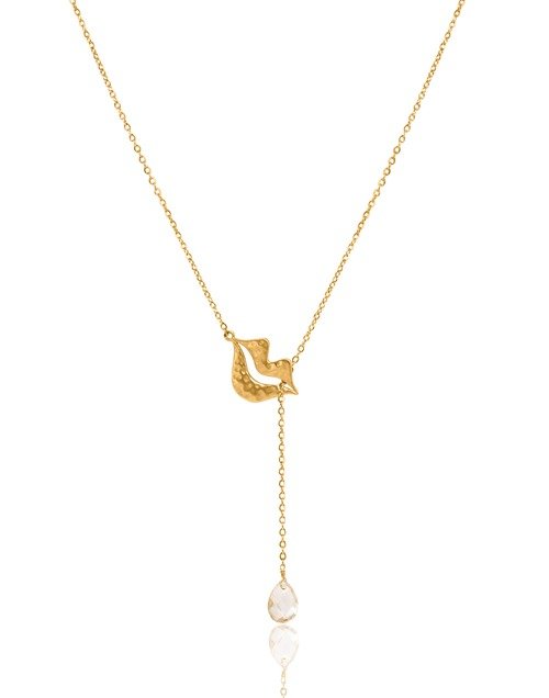Gold-plated stainless steel tie necklace with Citrine pear - HÉRA| Gloria Balensi
