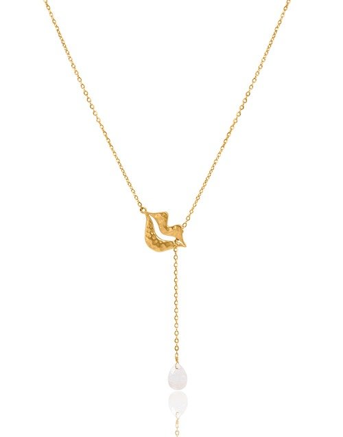Gold-plated stainless steel tie necklace with Moonstone pear - HÉRA | Gloria Balensi