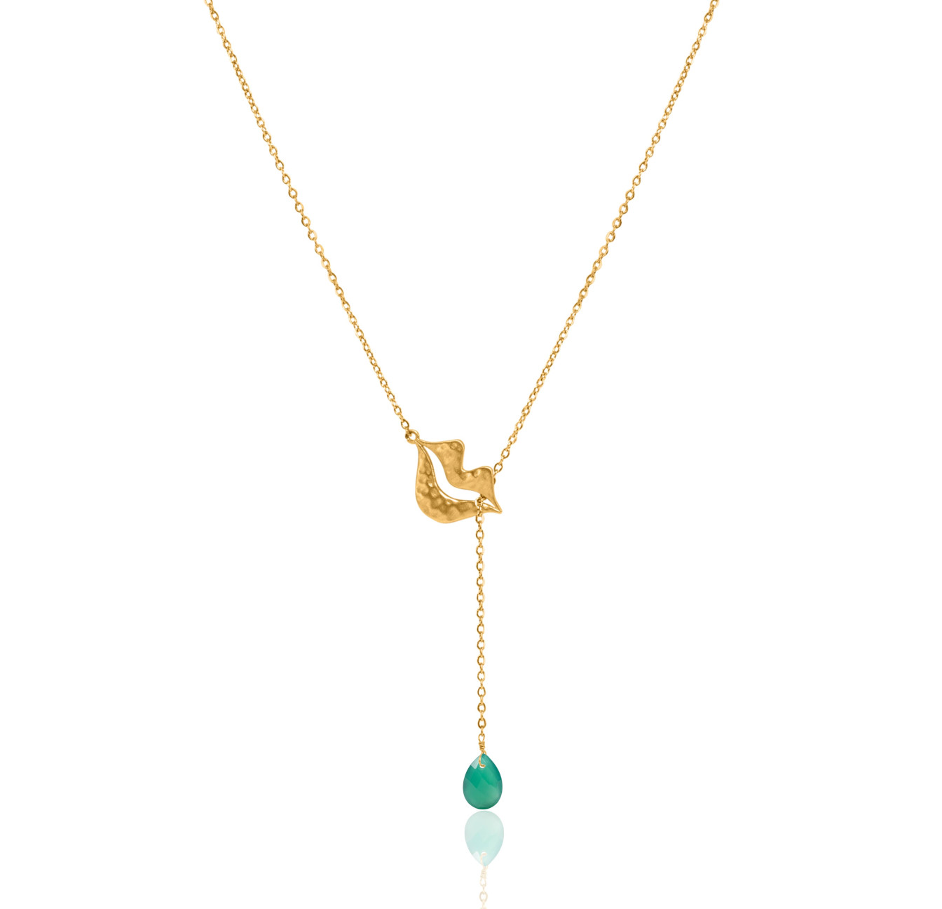 Collier Cravate en acier inoxydable doré, Onyx vert poire - HÉRA | Gloria Balensi