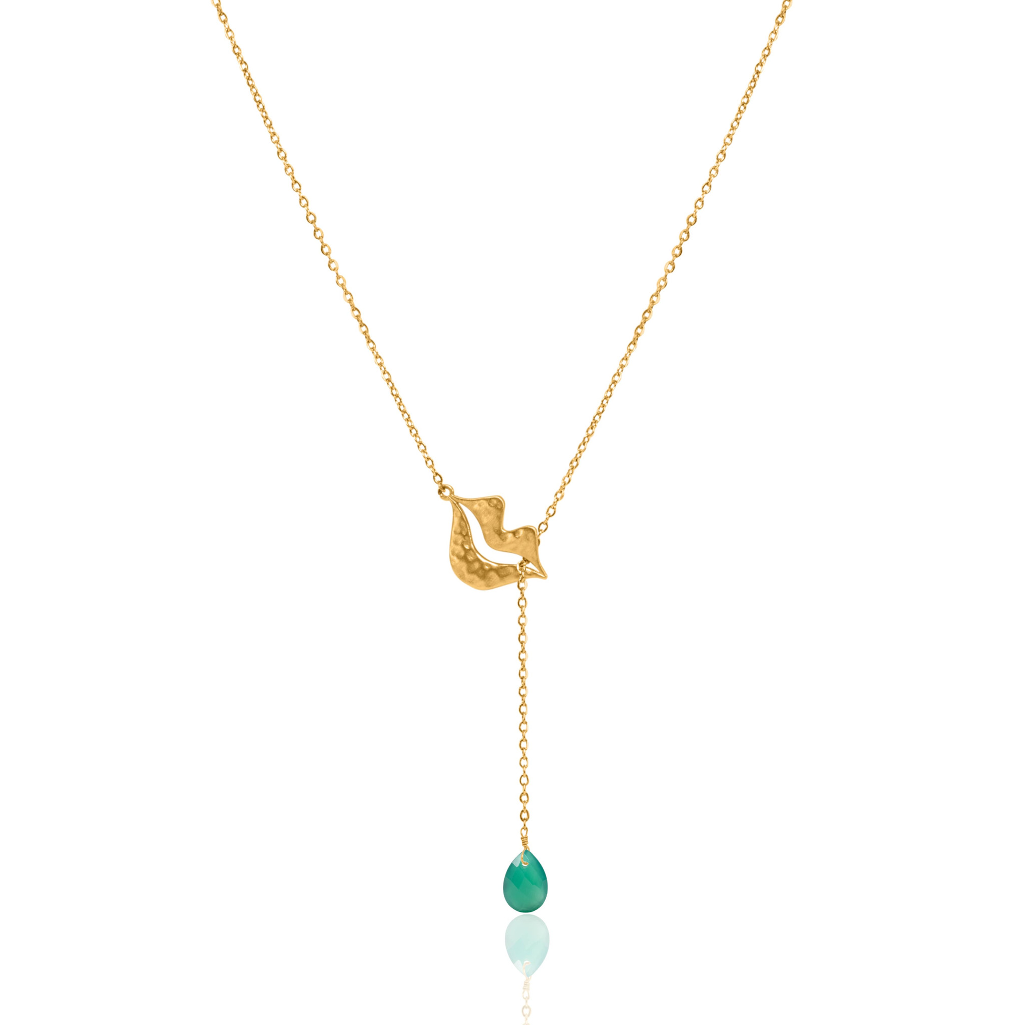 Collier Cravate en acier inoxydable doré, Onyx vert poire - HÉRA | Gloria Balensi