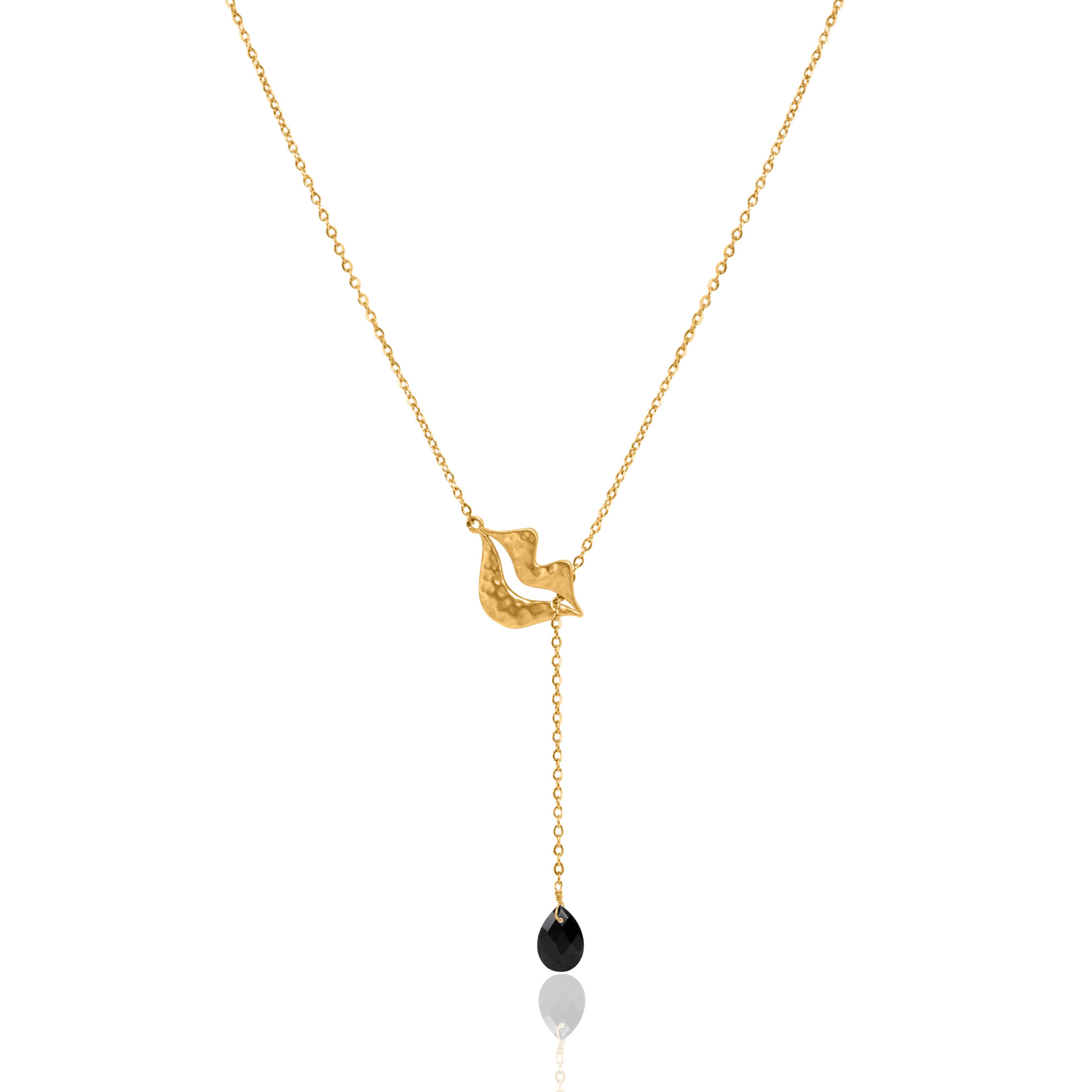 Gold-plated stainless steel tie necklace with Black Onyx pear - HÉRA| Gloria Balensi