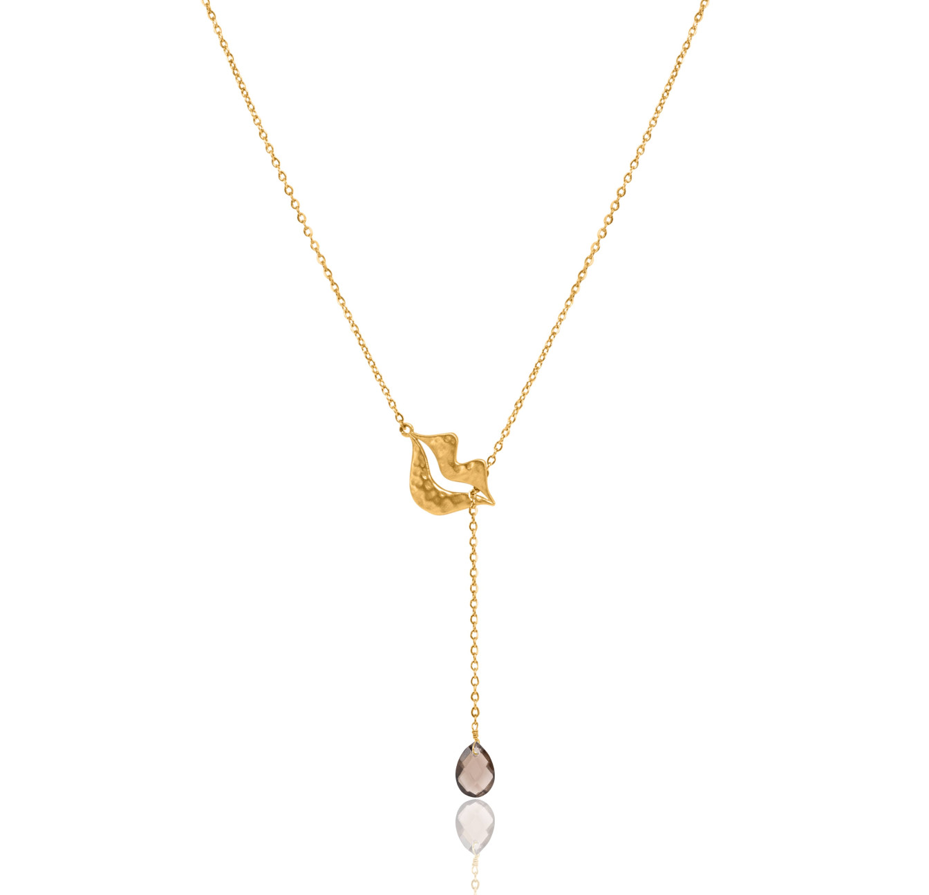 Gold-plated stainless steel tie necklace with Smoky quartz pear - HÉRA| Gloria Balensi