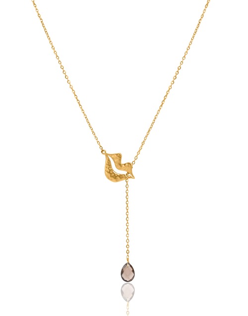 Collier Cravate en acier inoxydable doré, quartz fumé poire - HÉRA | Gloria Balensi