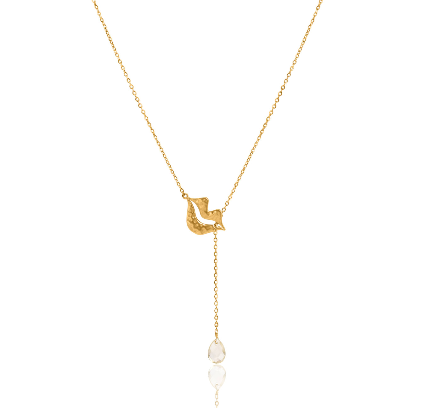 Collier Cravate en acier inoxydable doré, quartz jaune poire - HÉRA | Gloria Balensi