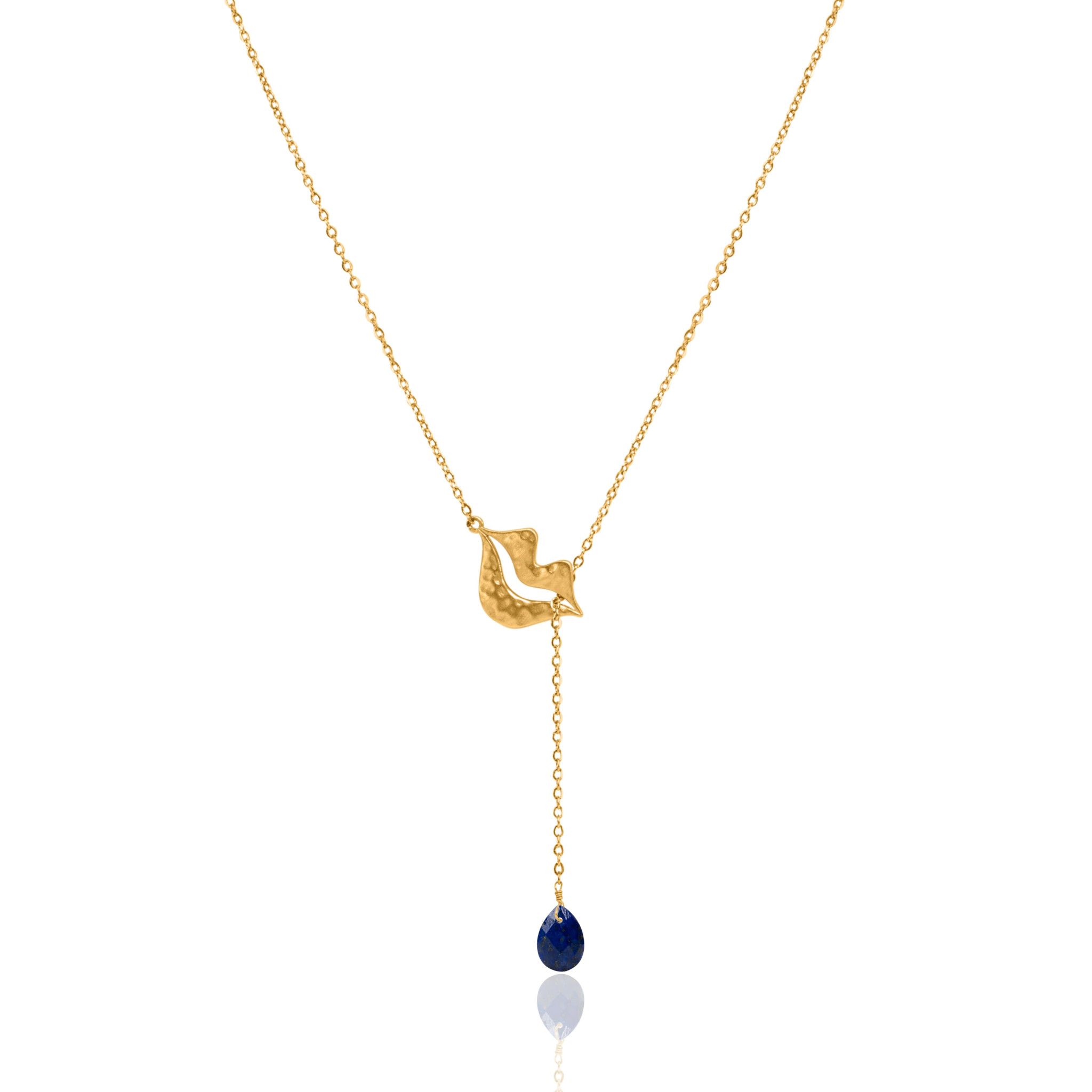Collier Cravate en acier inoxydable doré, Lapis lazuli poire - HÉRA | Gloria Balensi