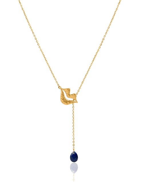 Collier Cravate en acier inoxydable doré, Lapis lazuli poire - HÉRA | Gloria Balensi