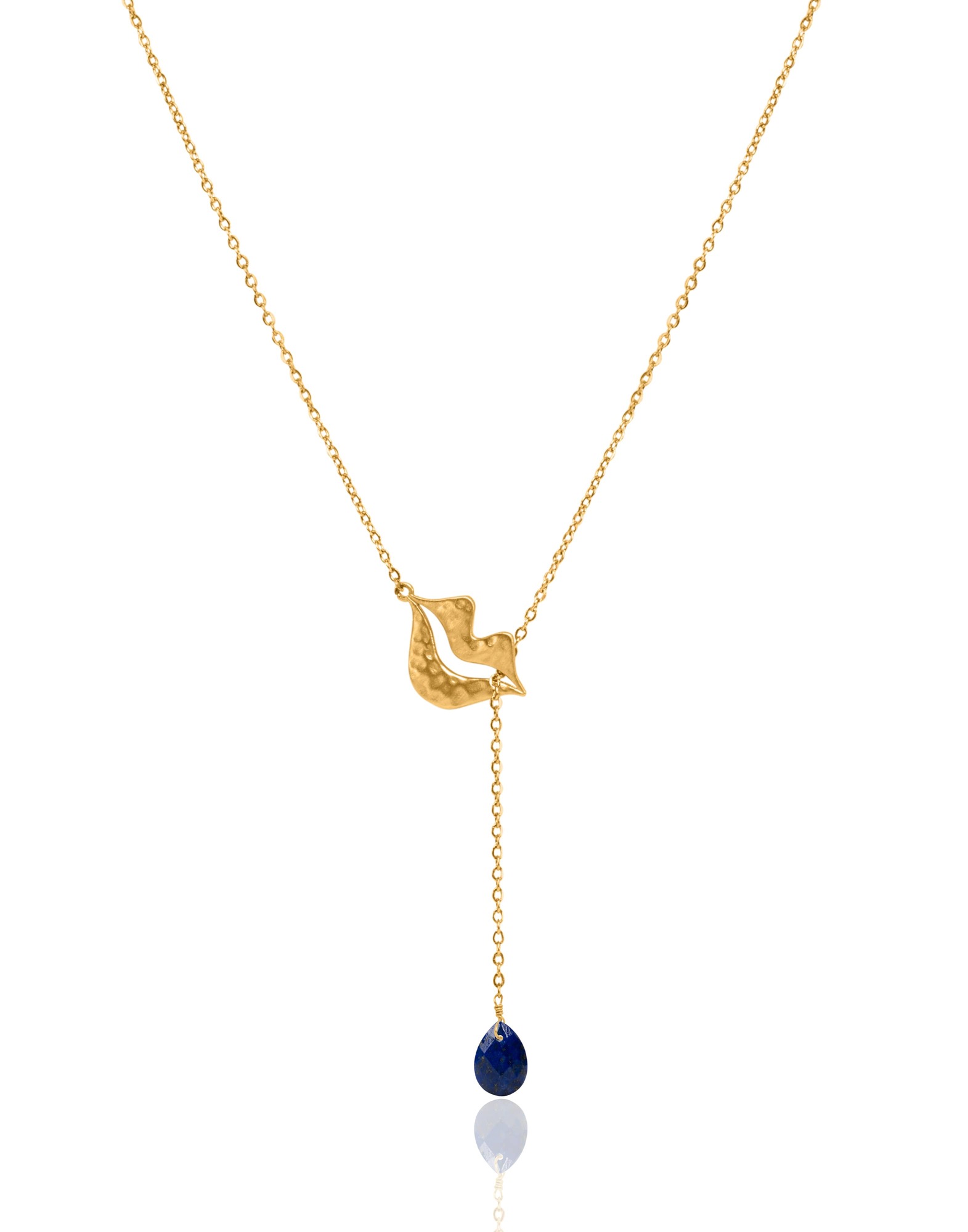 Collier Cravate en acier inoxydable doré, Lapis lazuli poire - HÉRA | Gloria Balensi