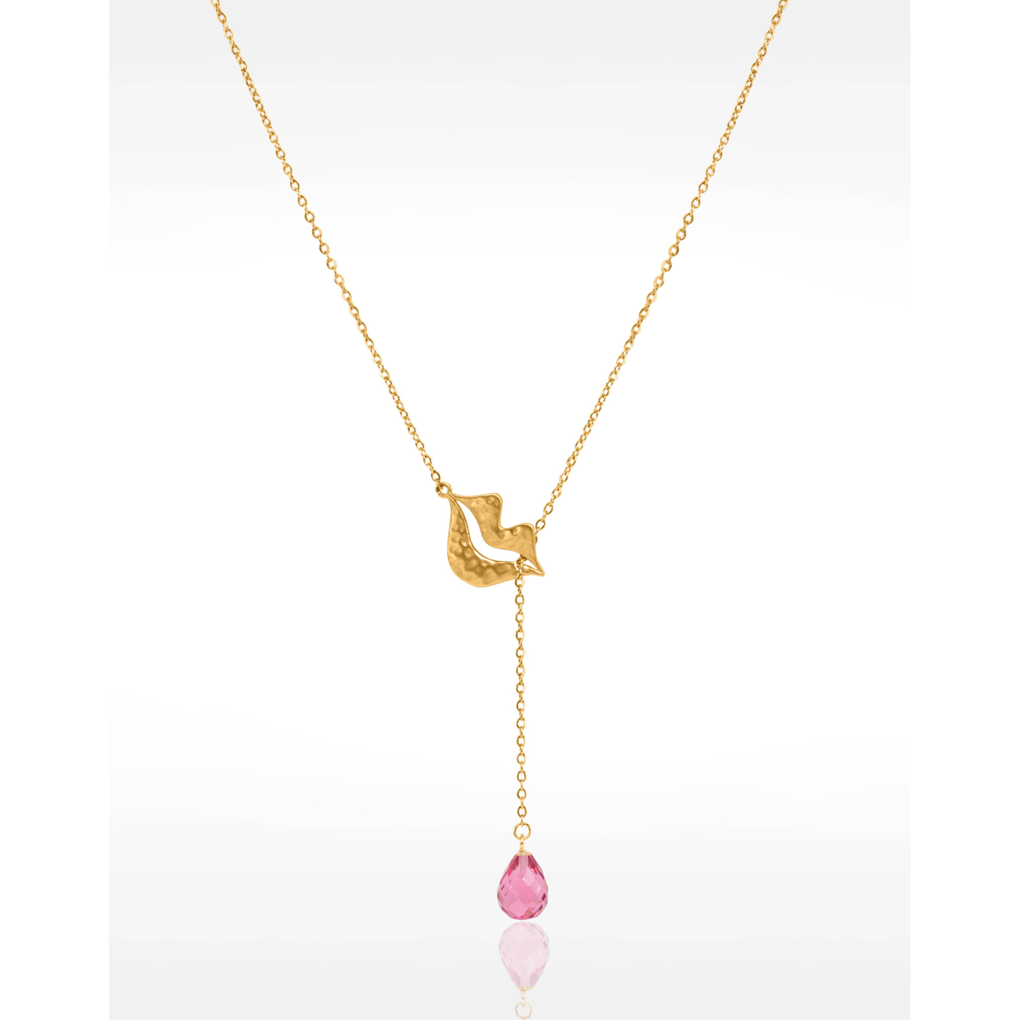 Gold-plated stainless steel tie necklace with briolette pink tourmaline - HÉRA| Gloria Balensi