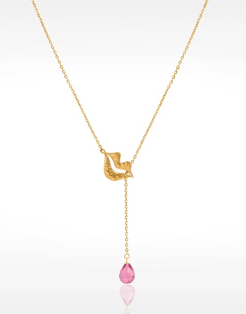 Collier Cravate en acier inoxydable doré, tourmaline rose briolette - HÉRA | Gloria Balensi