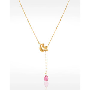 Collier Cravate en acier inoxydable doré, tourmaline rose briolette - HÉRA