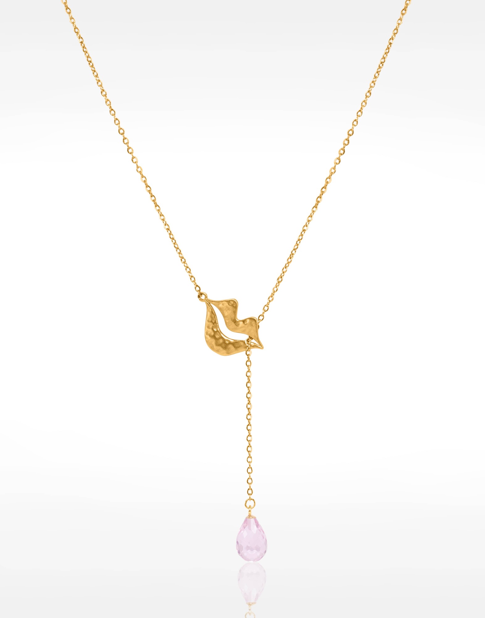 Gold-plated stainless steel tie necklace with briolette pink morganite - HÉRA| Gloria Balensi