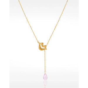 Collier Cravate en acier inoxydable doré, Morganite rose briolette - HÉRA