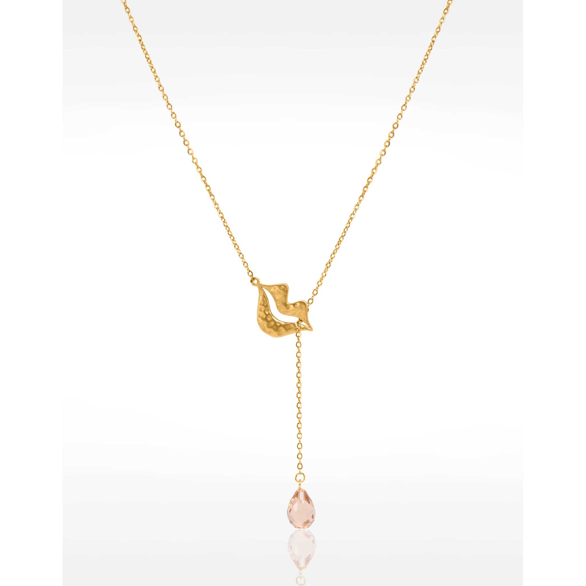 Gold-plated stainless steel tie necklace with peach morganite briolette - HÉRA| Gloria Balensi