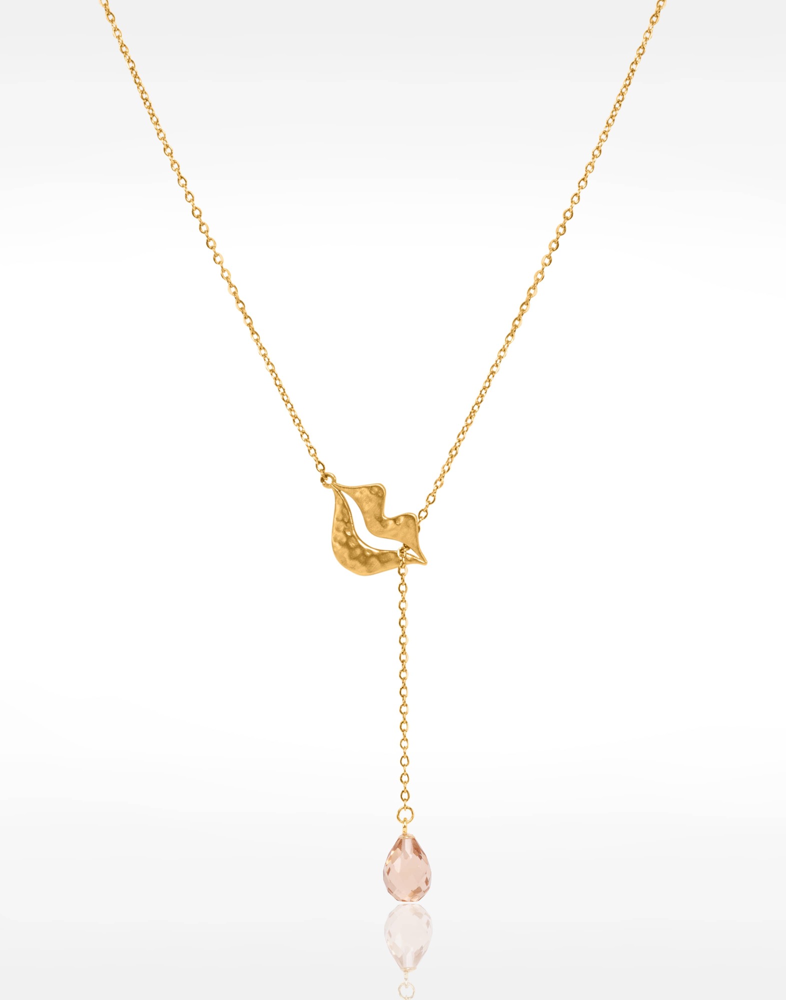 Gold-plated stainless steel tie necklace with peach morganite briolette - HÉRA| Gloria Balensi