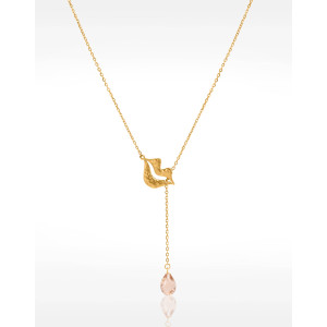 Collier Cravate en acier inoxydable doré, Morganite pêche briolette - HÉRA